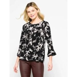 Karl Lagerfeld women size XL black floral long sleeve ruffle blouse designer top